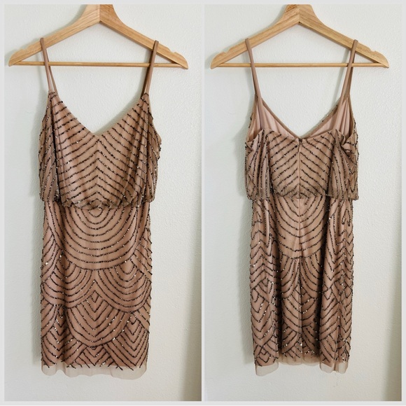 Adrianna Papell Nude Beaded Short Dress - Picture 2 of 9
